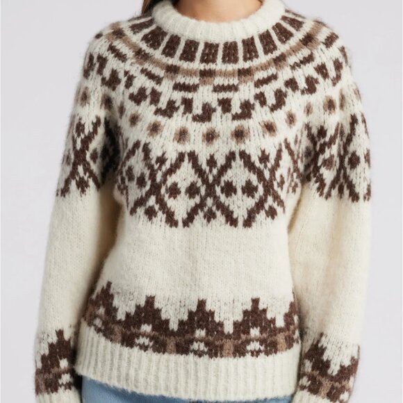 FRAME NWT WHITE ALPACA FAIR ISLE SWEATER SIZE L - Picture 3 of 14